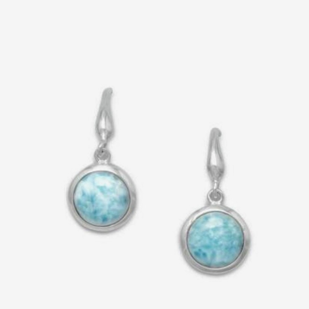 Sterling Silver Rhodium Plated Larimar Earrings